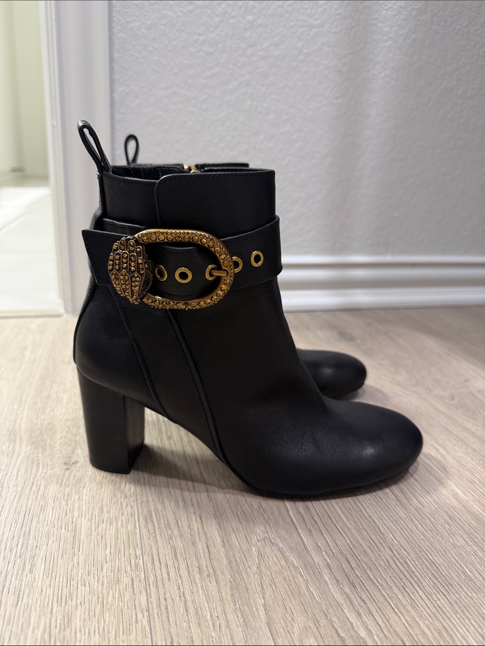 Kurt Geiger Women's Black Ankle Boots with Gold Buckle